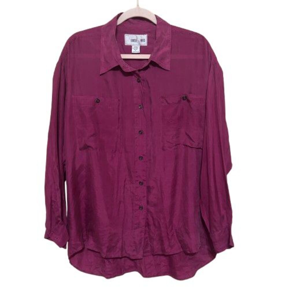 VTG Louise Paris Silk Button Up Shirt Women Medium Purple Oversized Washable